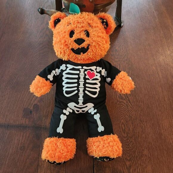 2016 BAB Halloween Pumpkin Jack O Lantern Vines Plush Bear In Skeleton Costume - Picture 2 of 7